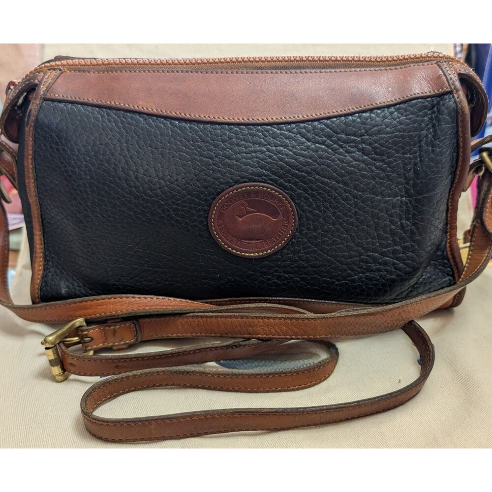 Dooney & Bourke All Weather Leather Crossbody Bag Purse Nlack & Tan USA Vintage